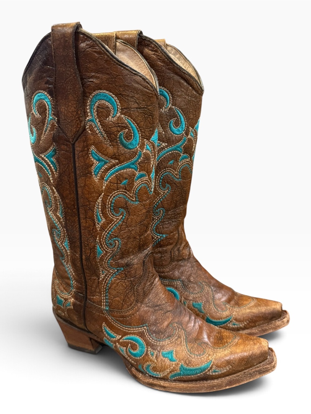 Circle G Corral L5193 Women’s 7 M Brown Turquoise Embroidered Western Boots